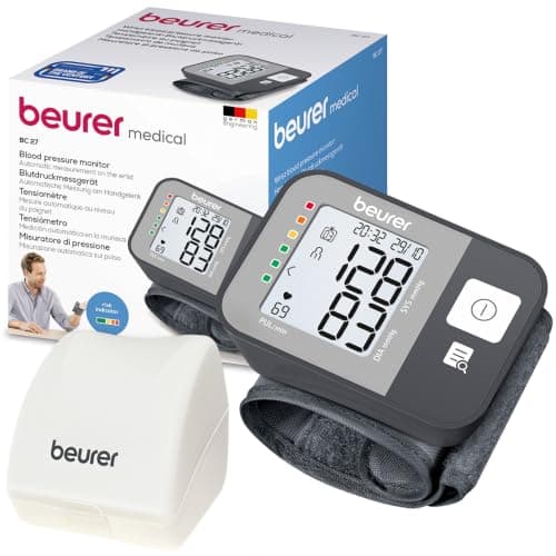 Beurer BC 27 Tensiomètre de poignet avec détection d'arythmie, indicateur de risque coloré, poignet 14-19,5 cm, dispositif médical, transfert de données vers Apple Health