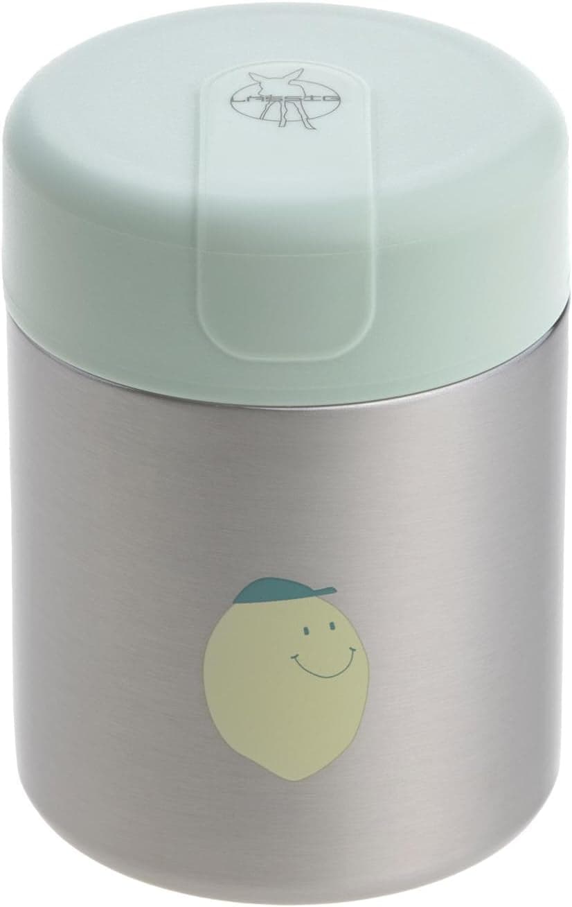 LÄSSIG Bébé Enfants Boîte isotherme bouillie goûter anti-fuite Acier inoxydable 315 ml/Food Jar Happy Fruits Lemon