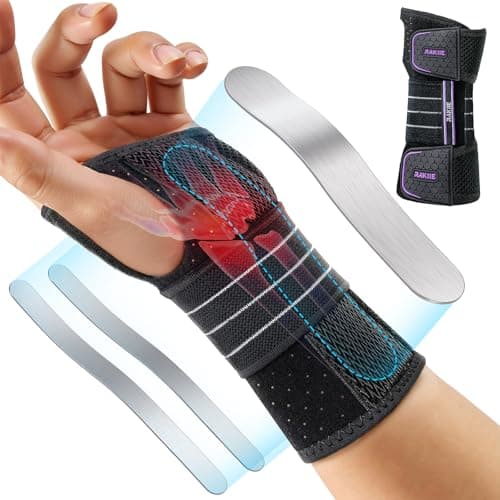 Rakiie Support de poignet réglable avec 3 attelles métal Main gauche Violet Taille L
