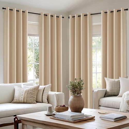 MIULEE Lot de 4 Rideaux Opaque Occultants Beige à Oeillets 140x225 cm