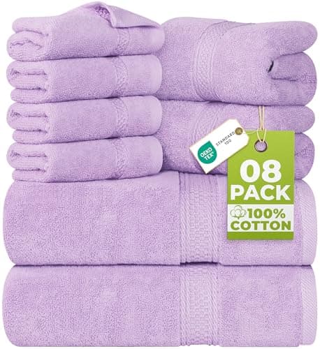 Utopia Towels Lot de 8 Serviettes de Bain Essuie-mains et Gants Lavande