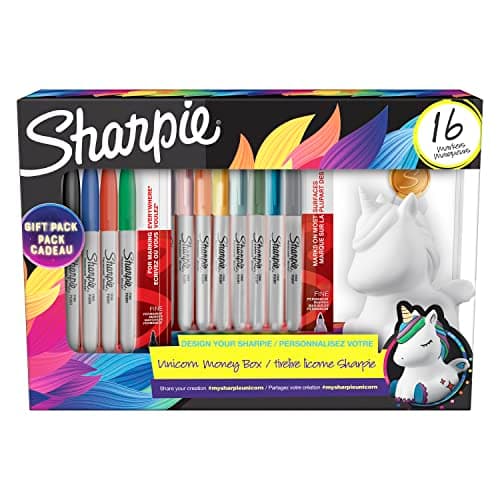 Sharpie Coffret-cadeau marqueurs permanents et tirelire licorne 16 unités