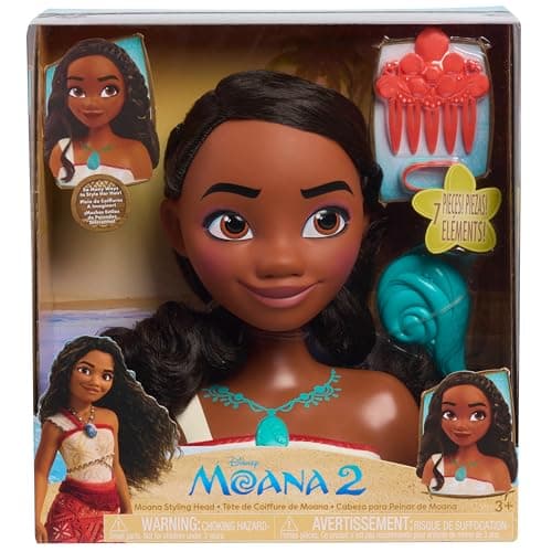 Just Play Tête à coiffer Vaiana 2 Princesses Disney avec 7 accessoires