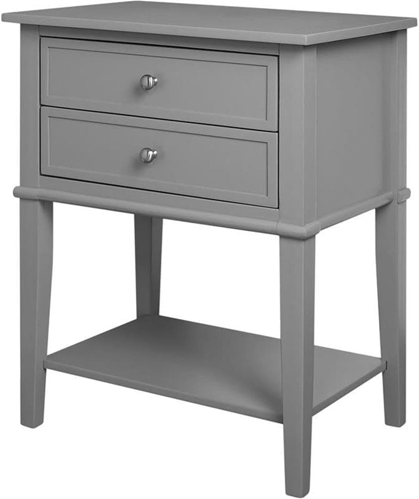 Ameriwood Home Table d'appoint Franklin avec 2 tiroirs, Finition Grise, Table de Chevet en Bois d'ingénierie avec tiroirs ou Petite Table de Chevet pour Chambre à Coucher et Plus Encore