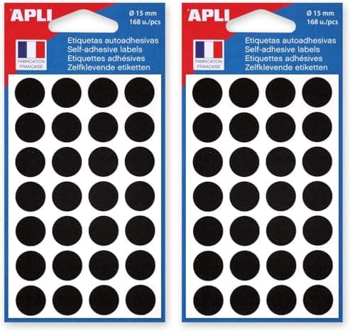 APLI-AGIPA 111847 Pastilles Adhésives Noires 15mm Lot de 2