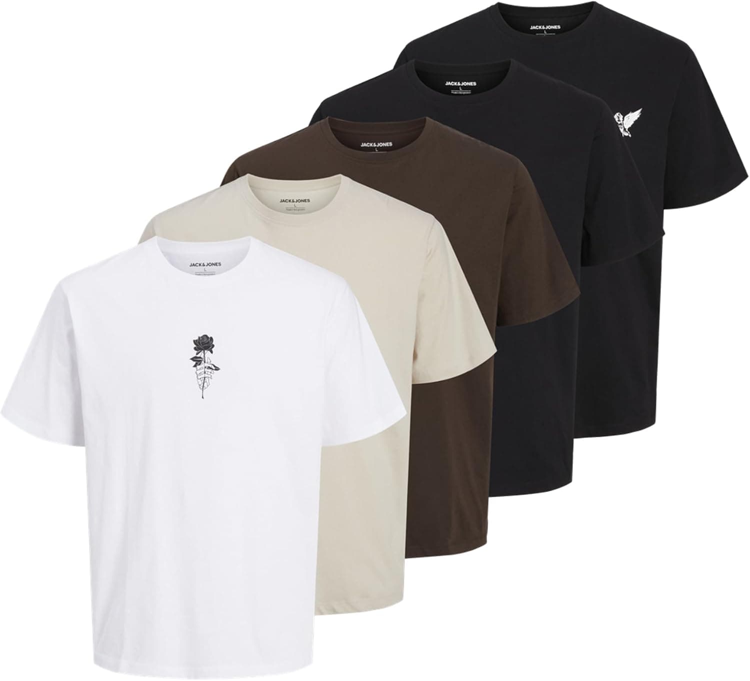 JACK & JONES Jjwolfie Tee SS Crew Neck 5pk MP Jjwolfie Lot de 5 t-Shirts à col Rond Homme (Lot de 5)