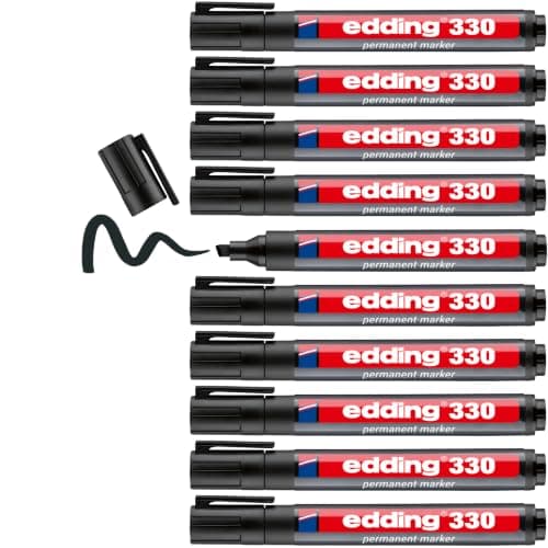 Edding 330 Marqueur permanent - Noir - Lot de 10 - Pointe biseautée