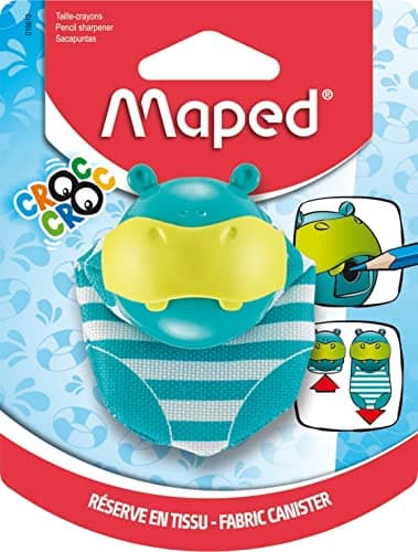 Maped Taille-crayon avec réservoir hippopotame, réserve extensible en tissu et clapet Clean