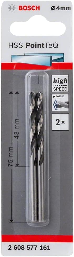 Bosch Professional 2x Forets hélicoïdaux HSS PointTeQ (pour métal, 4 x 43 x 75 mm, accessoires pour perceuse-visseuse)