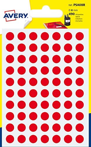 Avery PSA08R 490 pastilles adhésives rouges Ø 8 mm - Planche A6