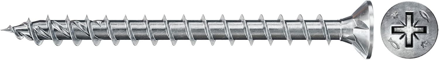 fischer - Vis PowerFast FPF II CZF 4,0x16 à Tête fraisée, empreinte PZ, zingué blanc, filetage total - Boîte de 200