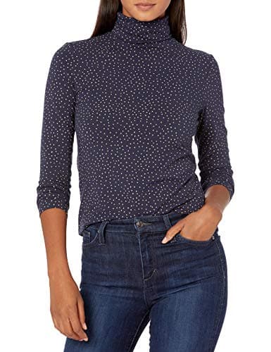 Amazon Essentials Col roulé à Manches Longues (Grandes Tailles Disponibles) Femme, Chameau Bleu Marine Points, XL