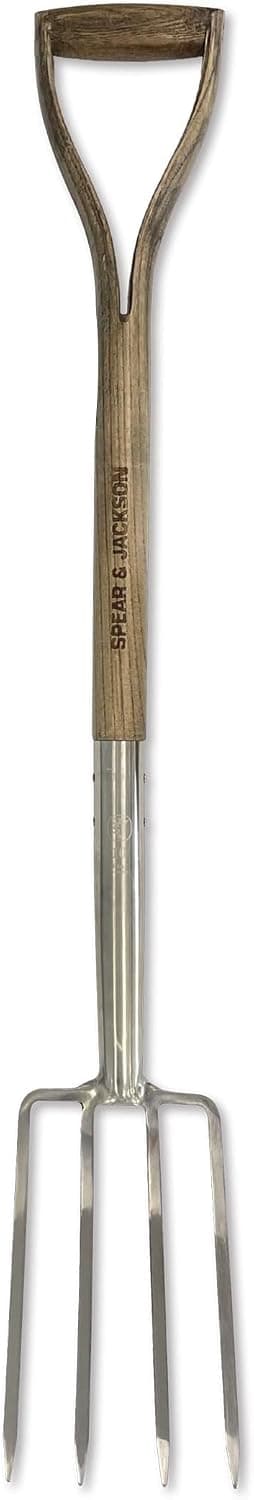 Spear & Jackson 4552BF Fourche à Bordures compacte en Acier Inoxydable Poli Miroir avec Manche en Bois Massif et poignée en Y