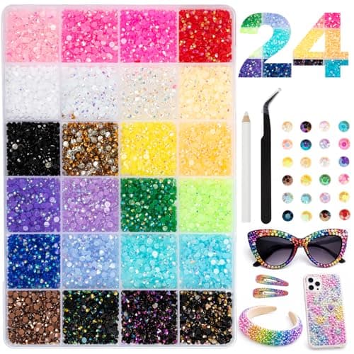 Vinuwu 30000+Pcs Strass, Kit de 24 Couleurs avec Pince et Stylo