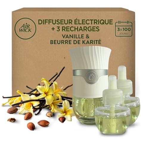 Air Wick Kit Diffuseur électrique + 3 recharges Vanille & Beurre de Karité 57mL