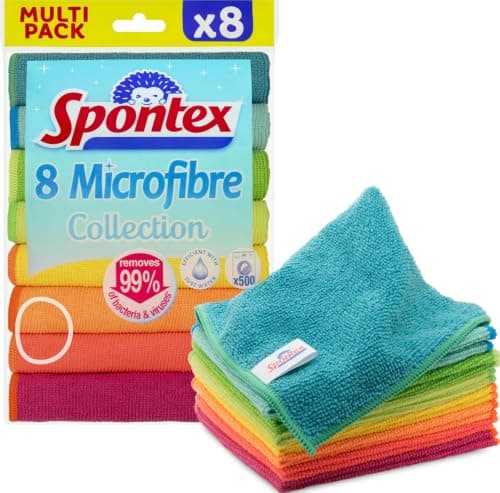 Spontex Chiffons de Nettoyage Microfibre Multi-Usages 30x30 cm Lot de 8