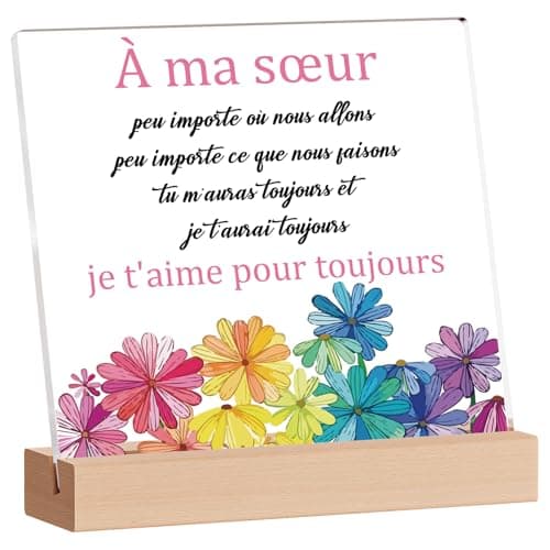 KAAYEE Plaque Décorative en Acrylique Cadeau Soeur avec Socle en Bois