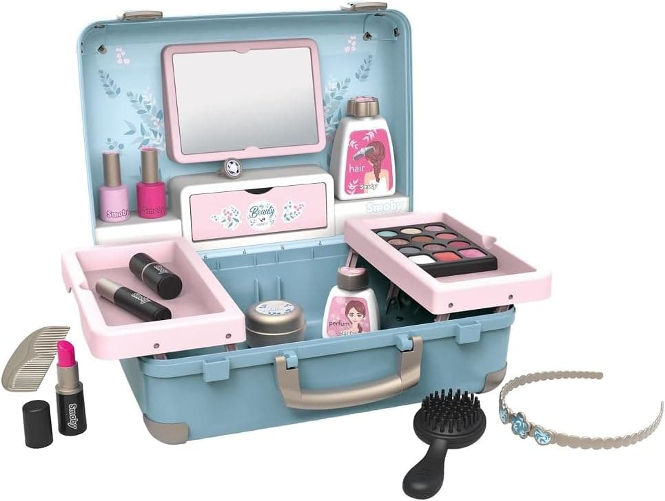 Smoby - My Beauty Vanity - Valise Beauté pour Enfant - 3 Univers - Coiffure + Onglerie + Maquillage Factice - 13 Accessoires - A Partir de 3 Ans - Fabrication Française