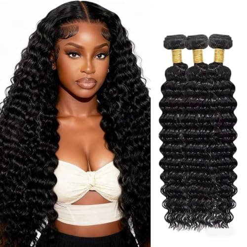 AiPliantfis Tissage de Cheveux Brésiliens Deep Wave Noir Naturel Grade 8A