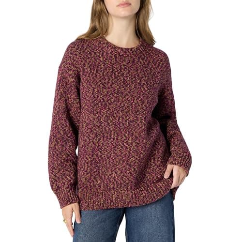 Amazon Essentials Pull Oversize Épais à Col Rond Multicolore Femme, Bordeaux Jaspé, L