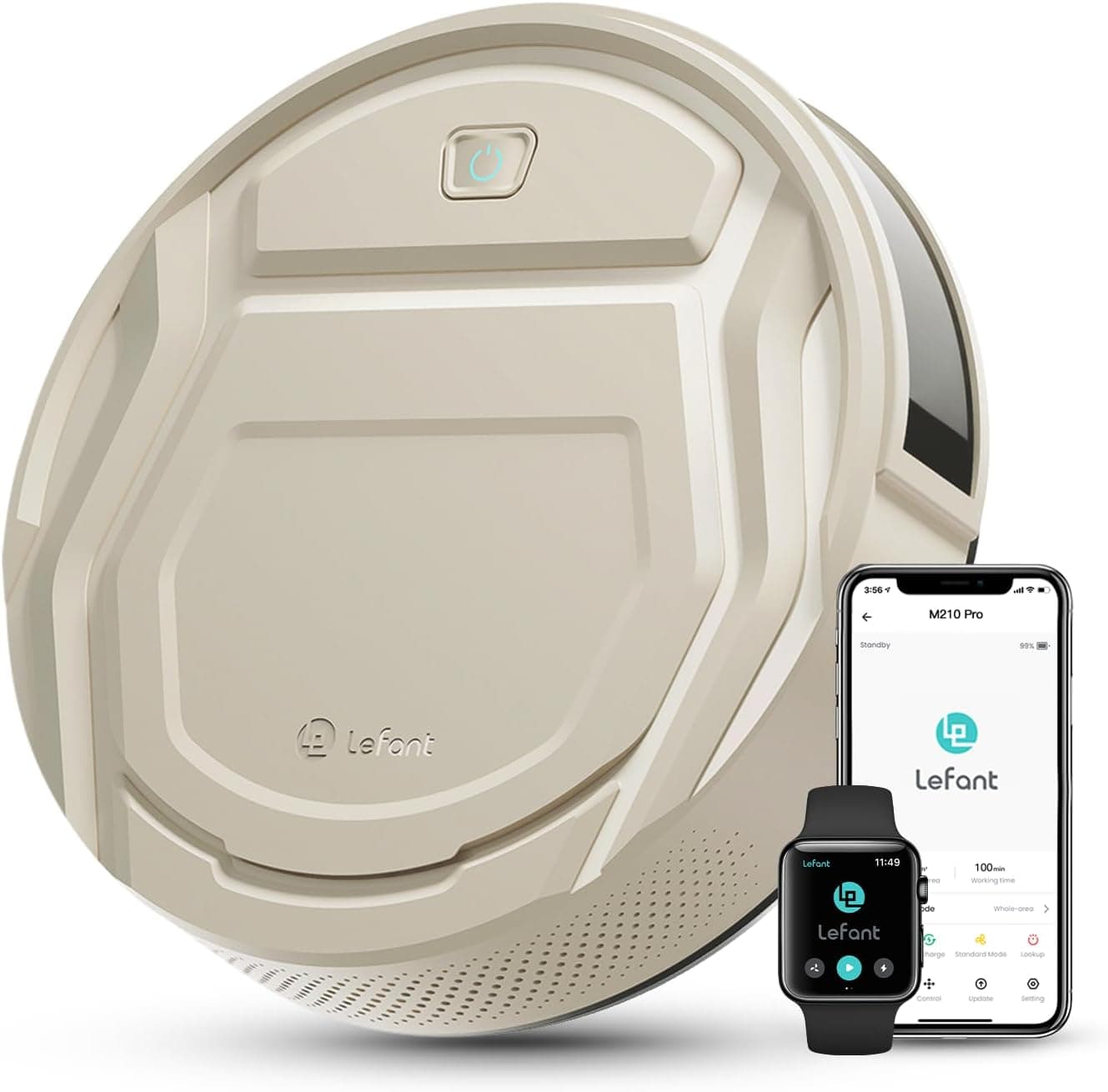 Lefant Aspirateur Robot Mince 2200Pa, Silencieux 55dB, Connecté avec WiFi/Bluetooth/Alexa/App, 120min d'Autonomie, Auto-Charge, Idéal pour Poils d'animaux Sols Durs, M210P Champagne