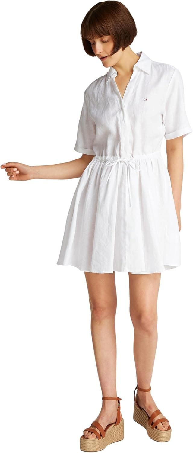 Tommy Hilfiger Robe Femme Linen Short avec Ceinture