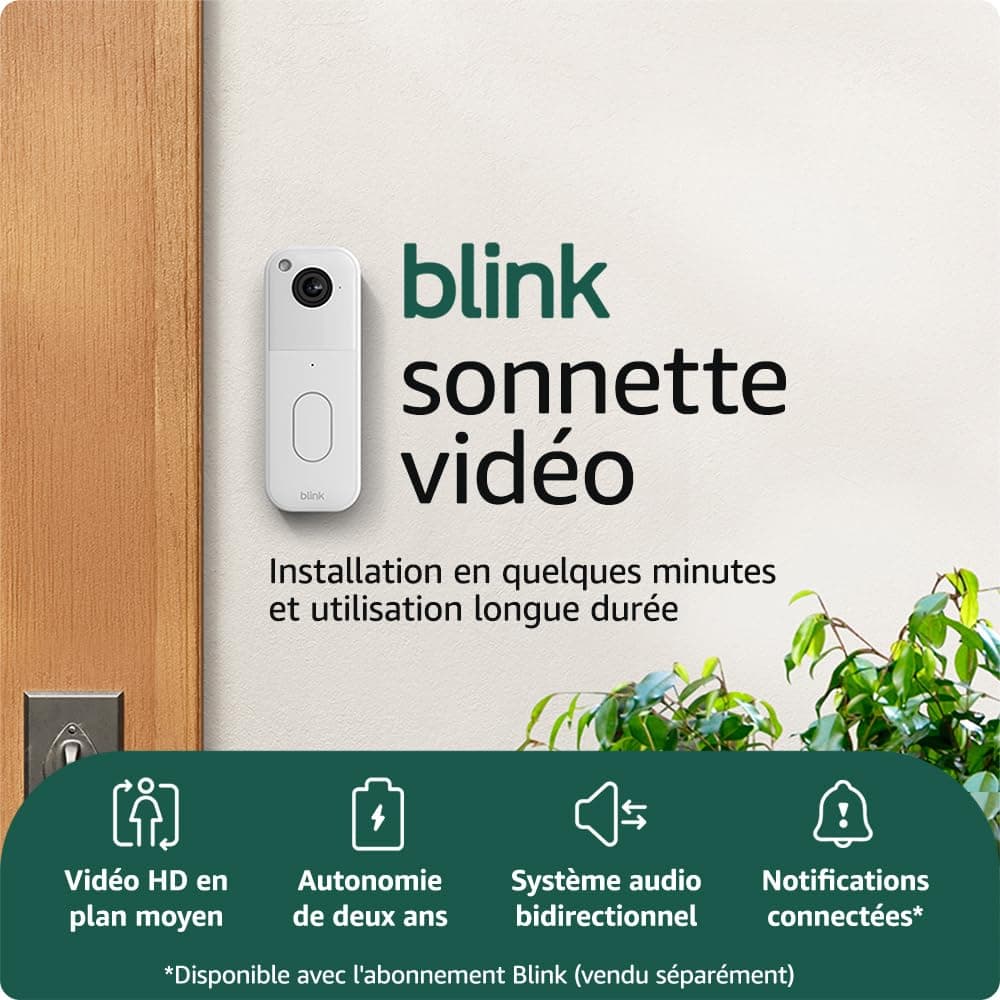 Sonnette vidéo Blink- Vidéo HD en plan moyen, durée de vie des piles de deux ans, configuration simple, IP65 - Module de synchronisation de base inclus - Blanc