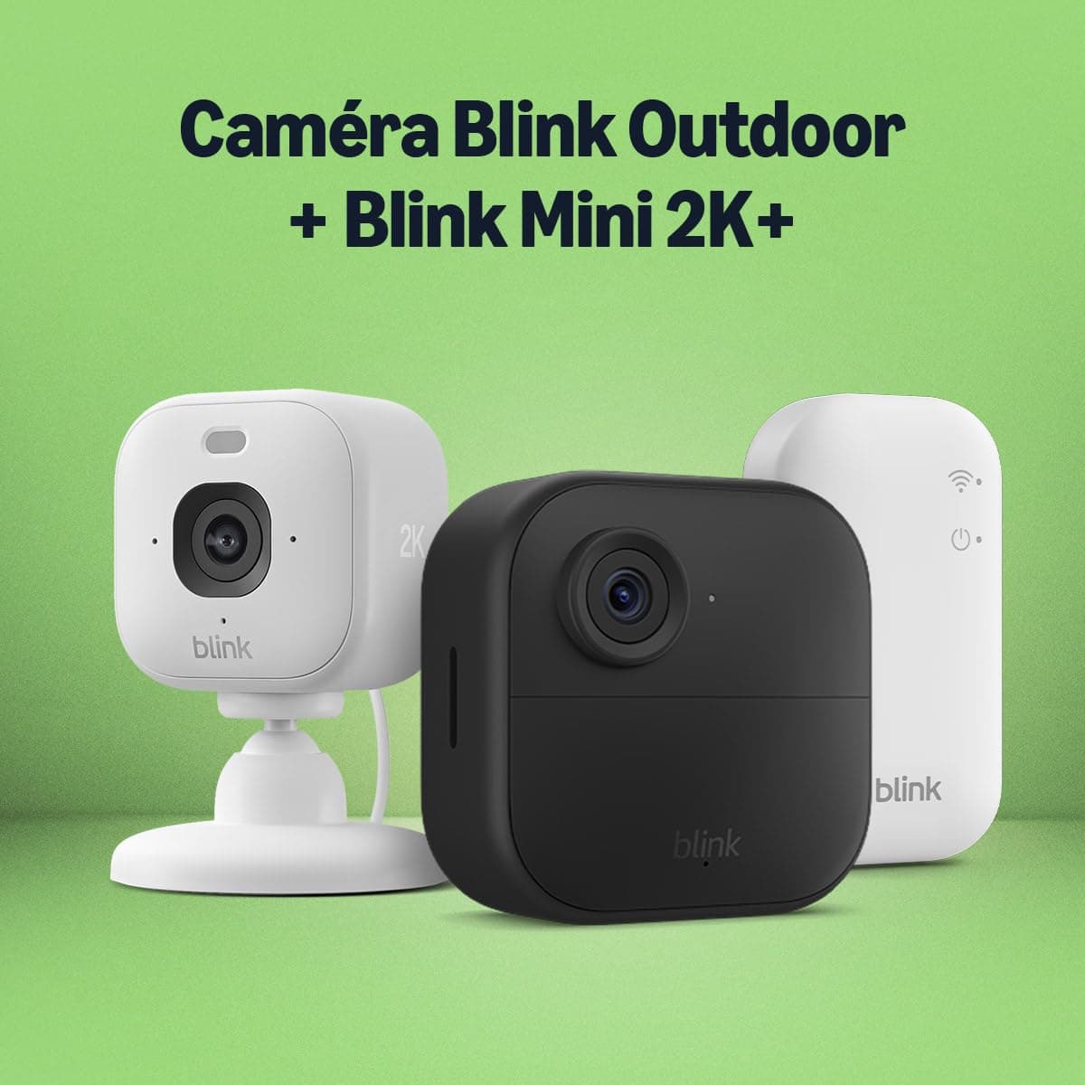 Caméra Blink Outdoor 4 + Caméra Mini 2K+ Blink Blanc (nouvelle génération) : caméra de surveillance connectée HD sans fil, 2 ans d'autonomie - système 1 caméra avec Sync Module Core