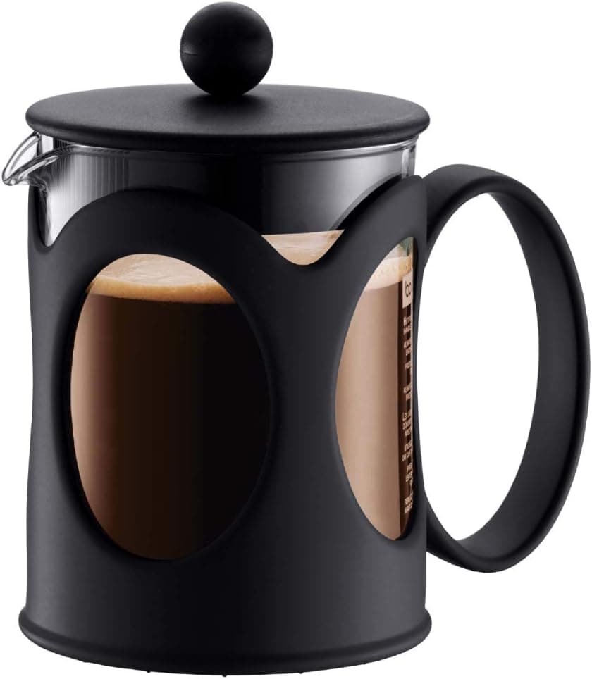 Bodum Kenya Cafetière à Piston - 500ml / 4 Tasses - Cafetière Manuelle en Verre Borosilicate et Inox - Passe au Lave-Vaisselle - Fabriquée au Portugal