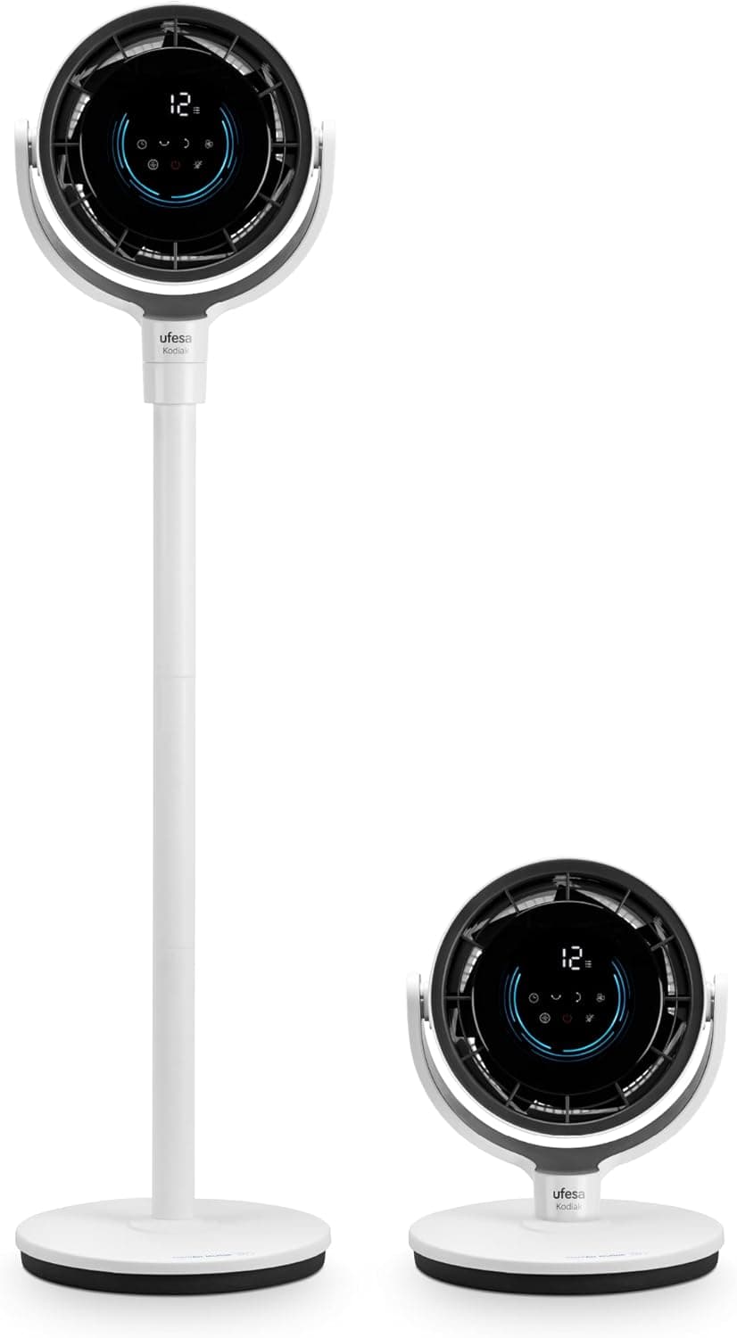 Ufesa Ventilateur Kodiak SilentAirMotion Circulateur d’Air 3D, Moteur Brushless, 24W, Système Vortex Motion, 12 Vitesses, 3 Modes, Oscillation 3D, Écran Tactile LCD, Ajustable, Télécommande