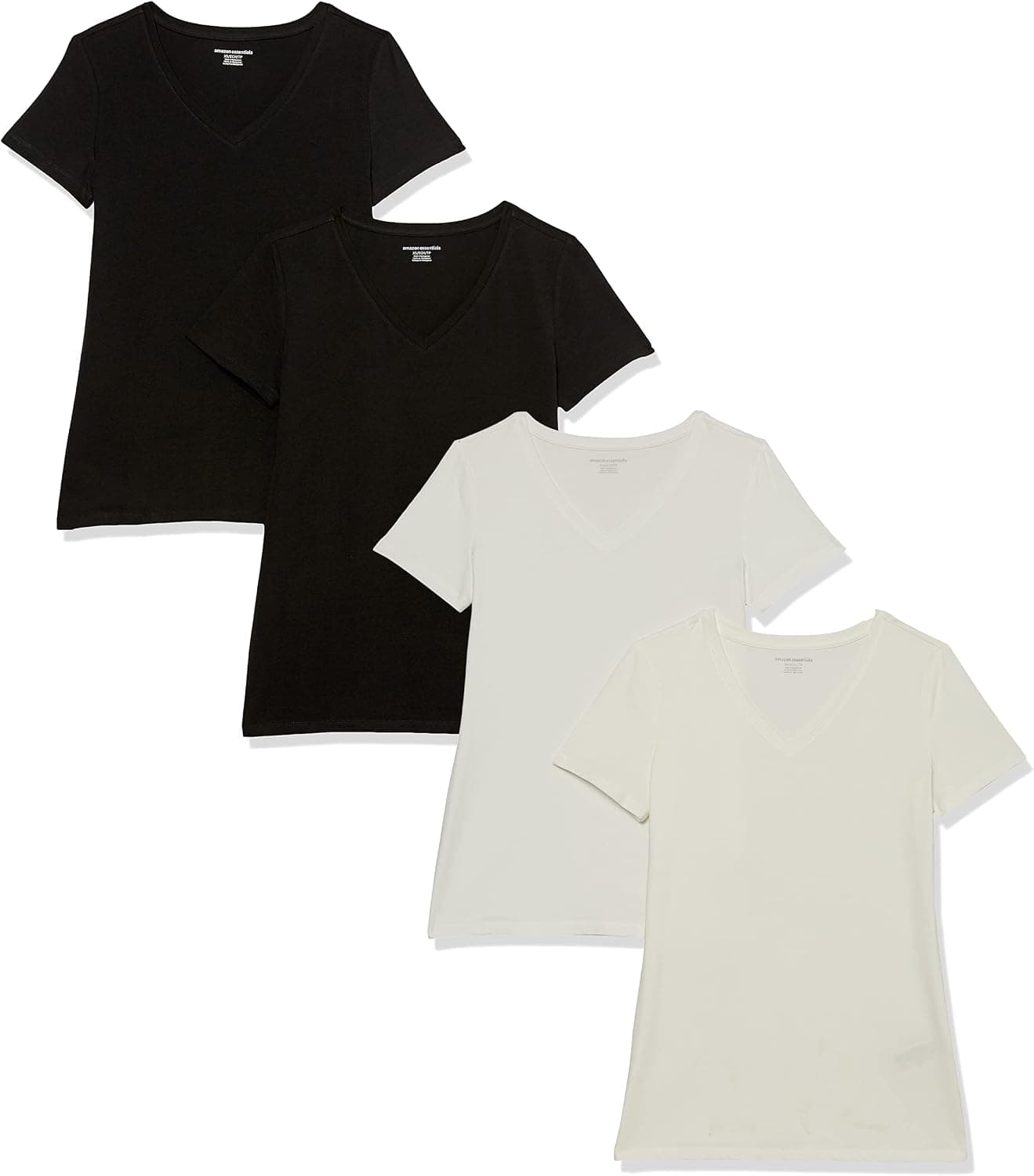 Amazon Essentials T-Shirt Col en V, à Manches Courtes, Coupe Standard Femme, Packs Multiples
