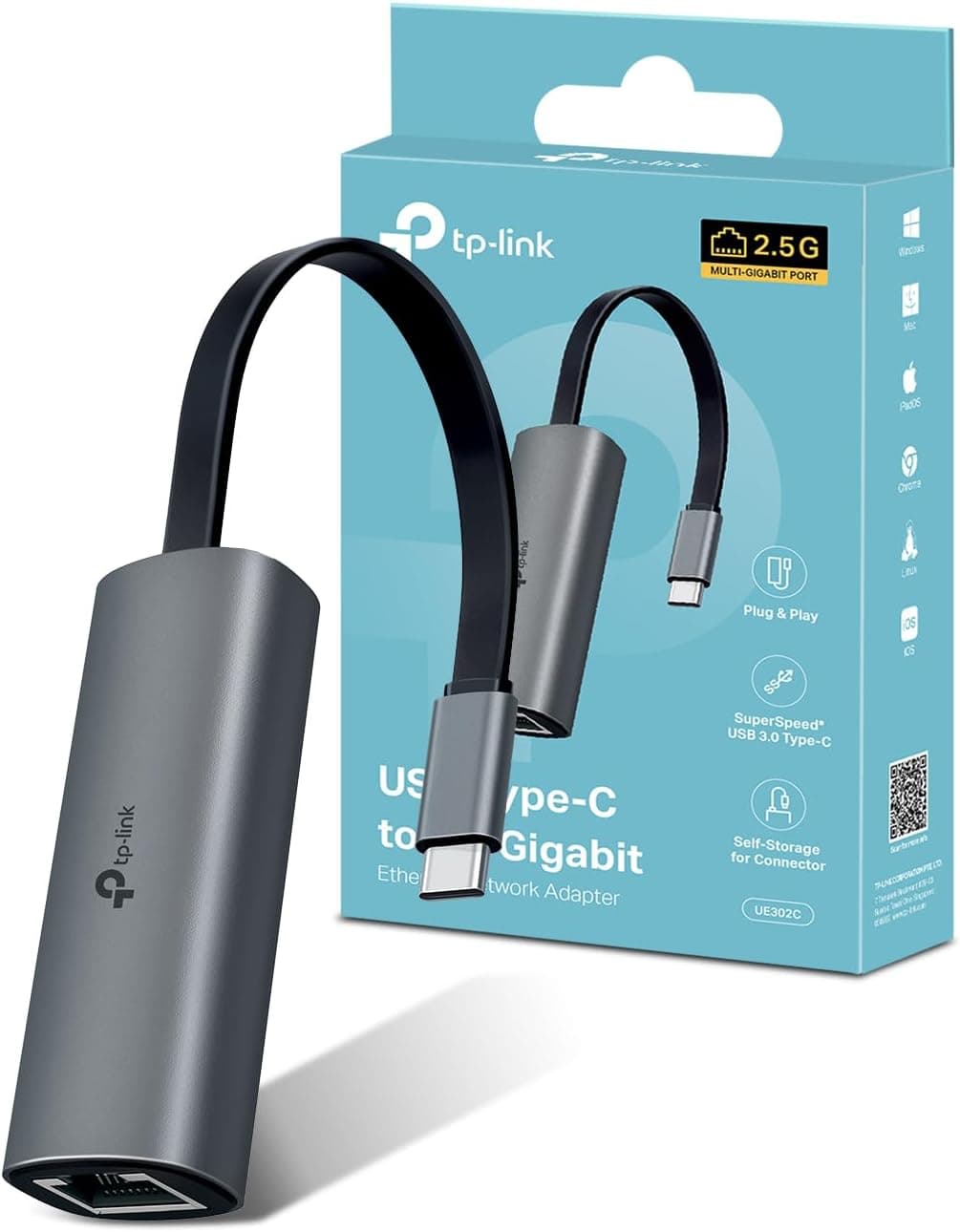 TP-Link Adaptateur USB-C Ethernet 2,5G RJ45 Pliable, UE302C