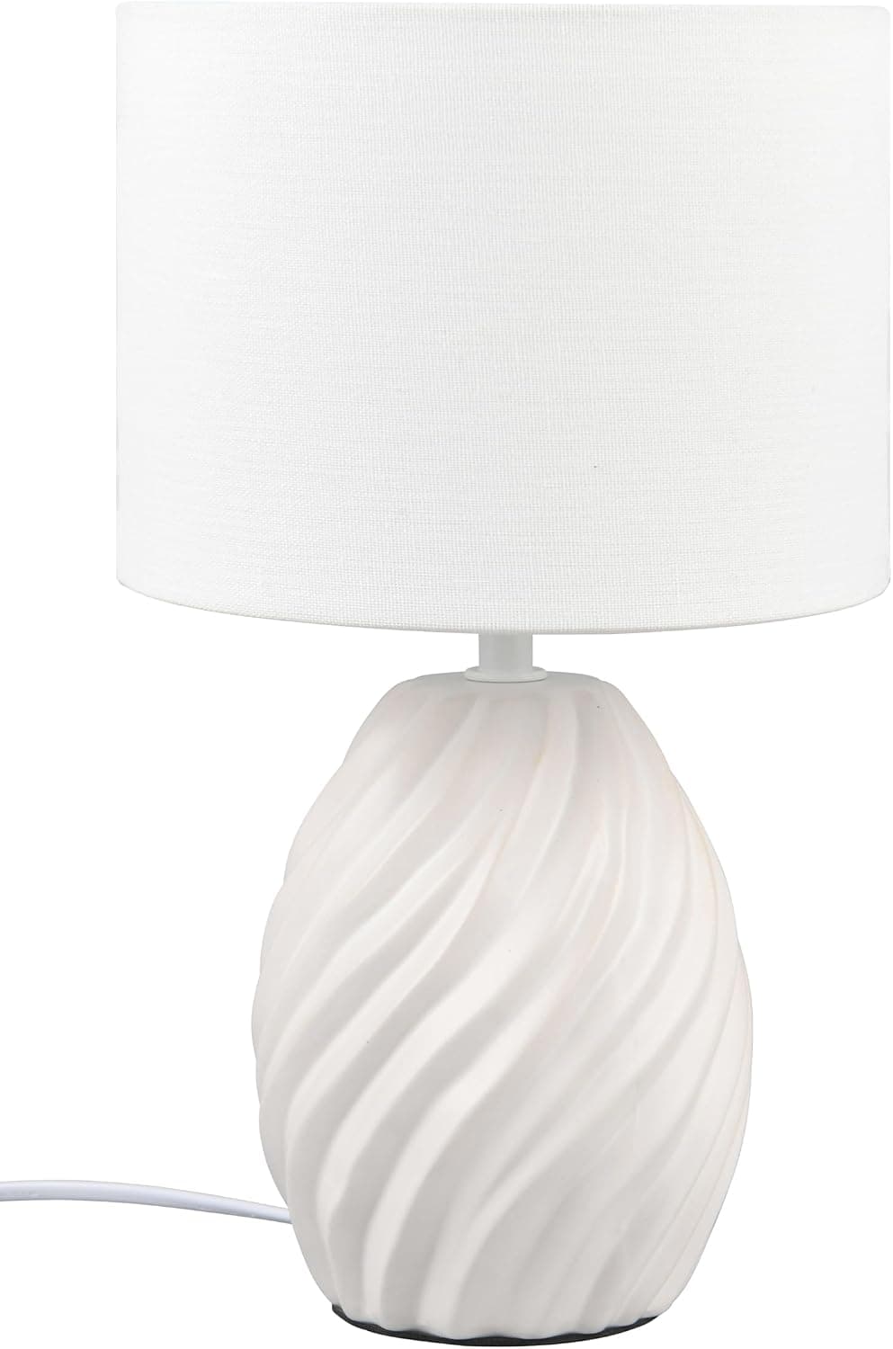 Reality Leuchten Lampe de table MELVA R51771031, Base Céramique Blanc mat, Abat-jour Tissu Blanc, excl. 1x E14