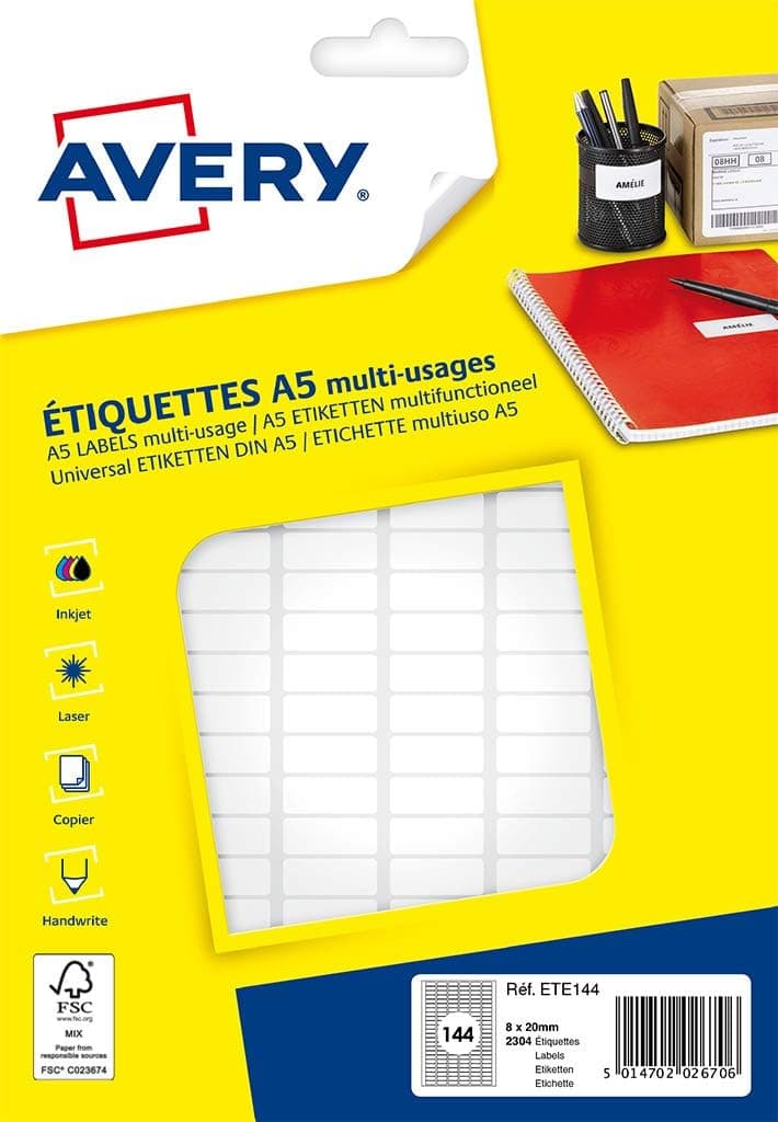 AVERY - Etui de 2304 étiquettes autocollantes. Format 8 x 20 mm.