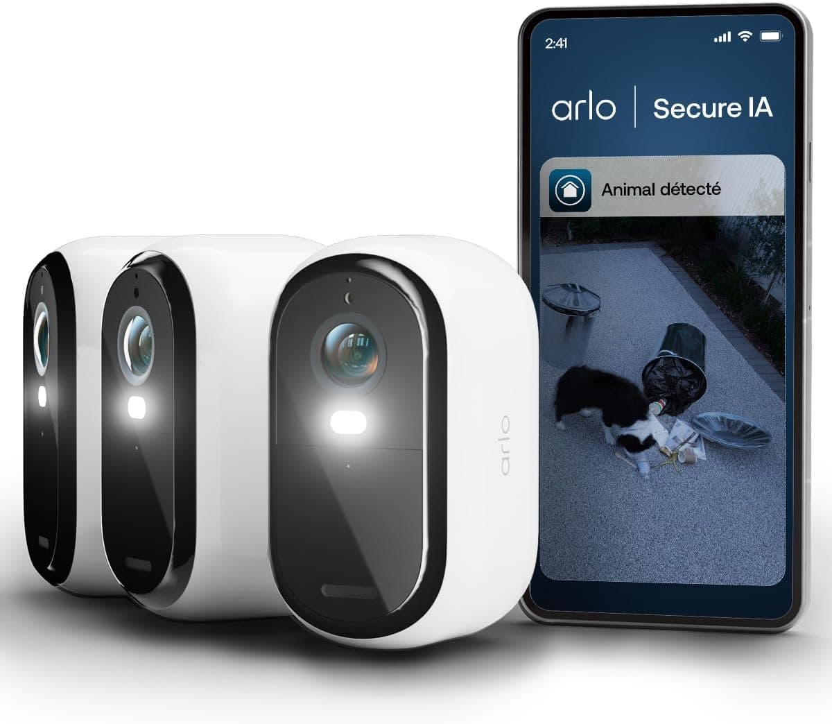 Arlo Essential 3, Caméra de Surveillance WiFi, Vidéo HD, 3 Caméras