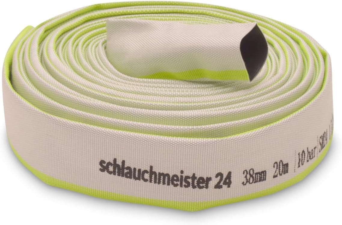 Ø 1 1/2" - 38 mm, 20 m - Tuyau plat | Tuyau de chantier | Tuyau industriel | Caoutchouc synthétique, blanc avec vert, 10 bar, -20 °C à +60 °