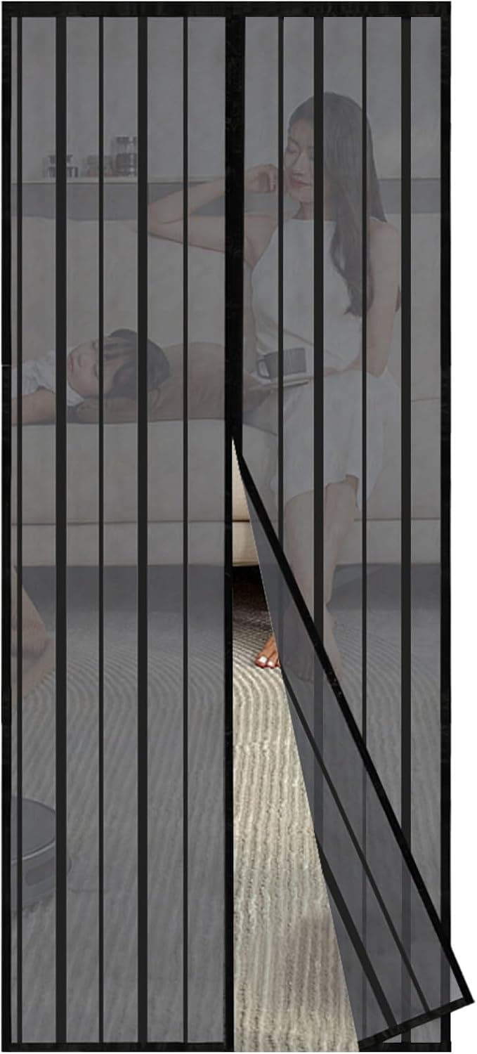 Sekey 115x235 cm Moustiquaire pour Portes, Avancée Rideau Magnétique Anti-insectes pour Porte de Balcon, porte Cave, Porte de Terrasse, Montage Facile à Coller, Kit d'installation Complet, Noir