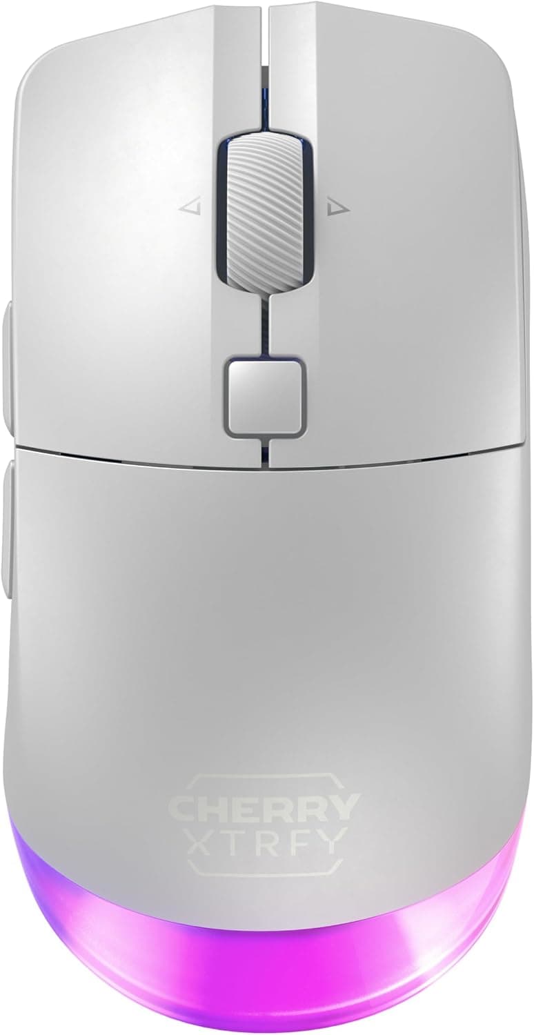 CHERRY XTRFY M50 Wireless, Souris de Gaming Sans Fil, 2.4 GHz RF, Bluetooth & Connexion Filaire, Design Ergonomique, Éclairage RVB, Rechargeable, Blanc
