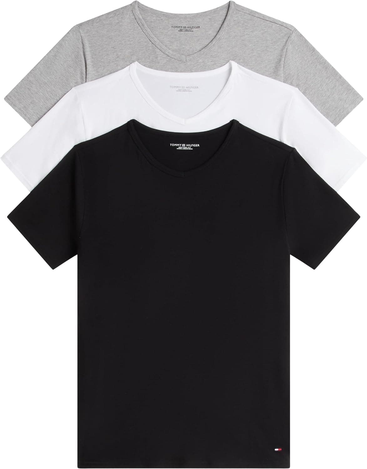 Tommy Hilfiger 2S87903767 - T-Shirt - Uni - Col V - Manches Courtes - Lot de 3 - Homme