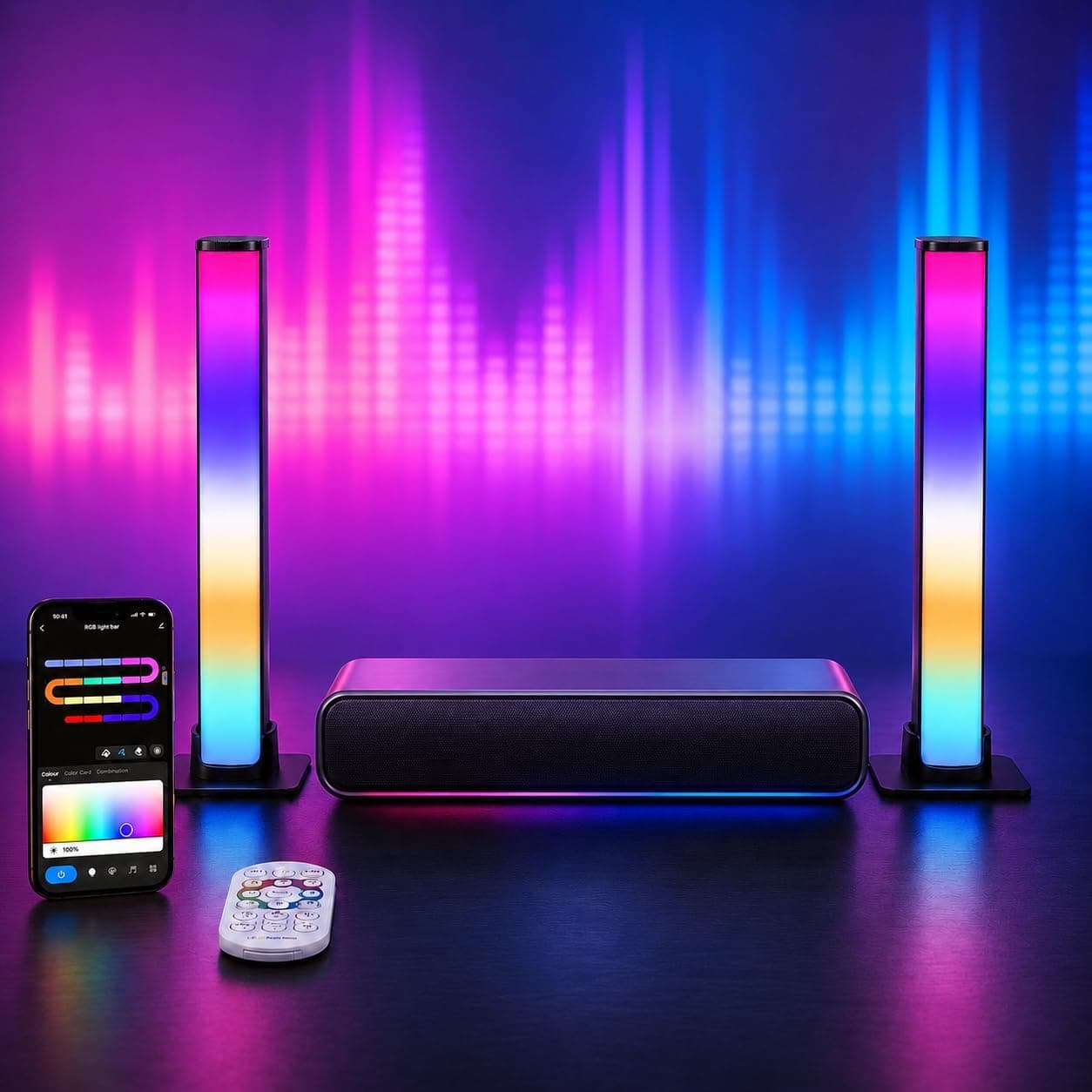 Barre Lumineuse LED RGB pour TV & Gaming 25cm - Synchronisation Musicale et Contrôle via Application pour Éclairage Ambiant et Décoration, Noir