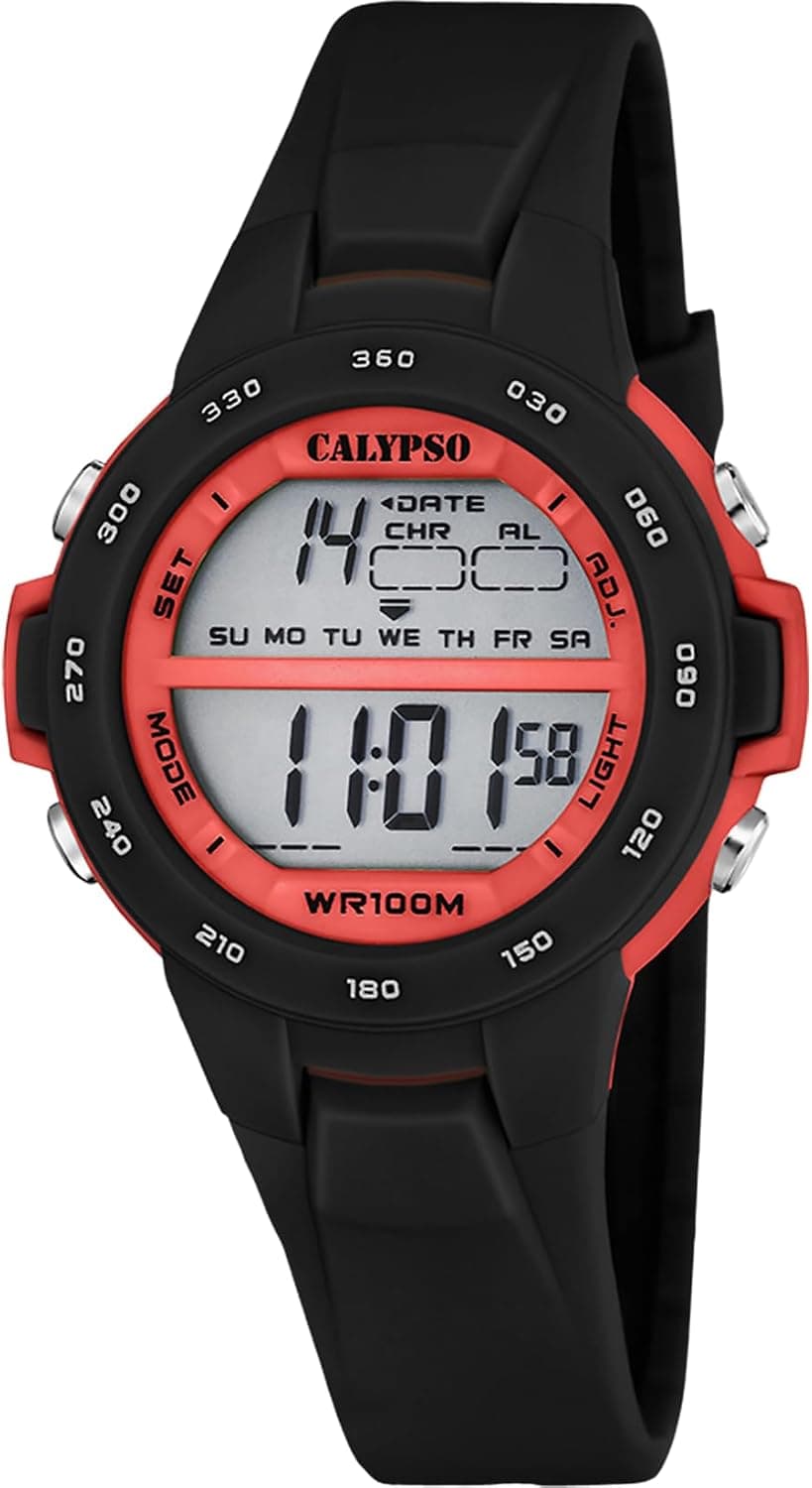 Calypso Montre Digitale Enfant Garçon Fille en Caoutchouc Noir | Chronographe, Calendrier, Junior Collection K5850/6