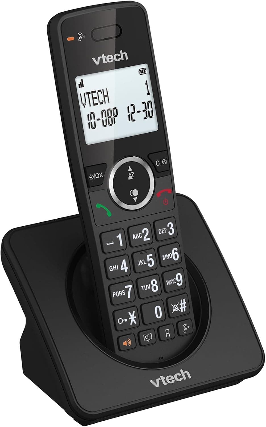 VTech ES2000 Téléphone sans Fil DECT avec Blocage d'appel, contrôle du Volume, Identification de l'appelant/Appel en Attente, 18 Heures d'autonomie, numérotation Rapide, Noir