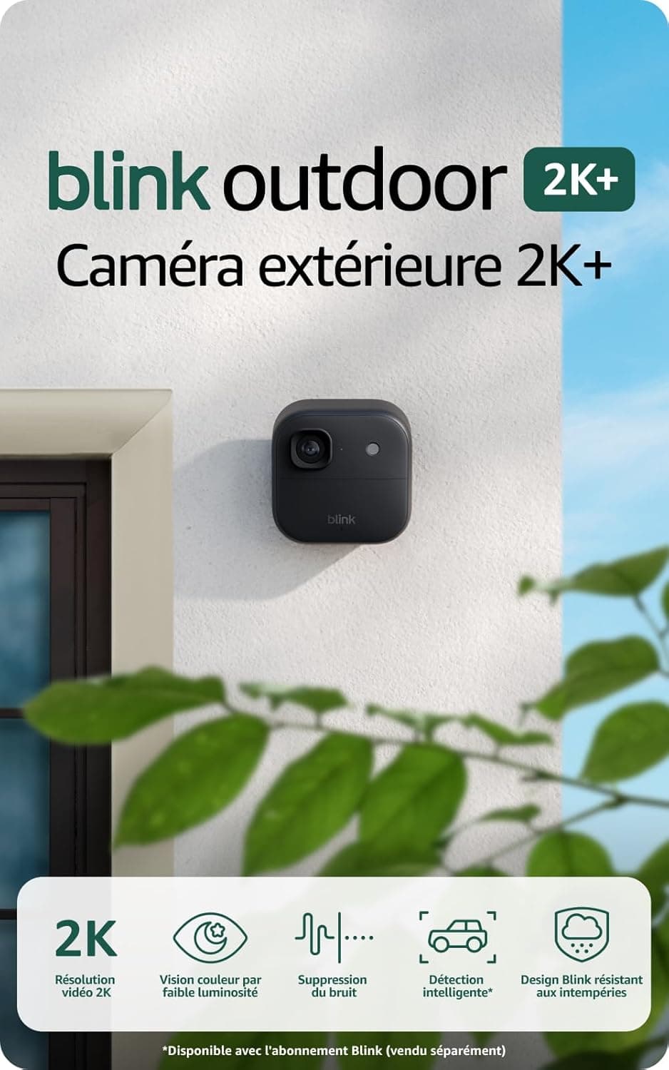 Caméra extérieure 2K+ Blink (nouvelle génération) —Caméra de surveillance connectée sans fil, résolution vidéo 2K, audio amélioré, module de synchronisation de base inclus, système de 4 caméras, noir