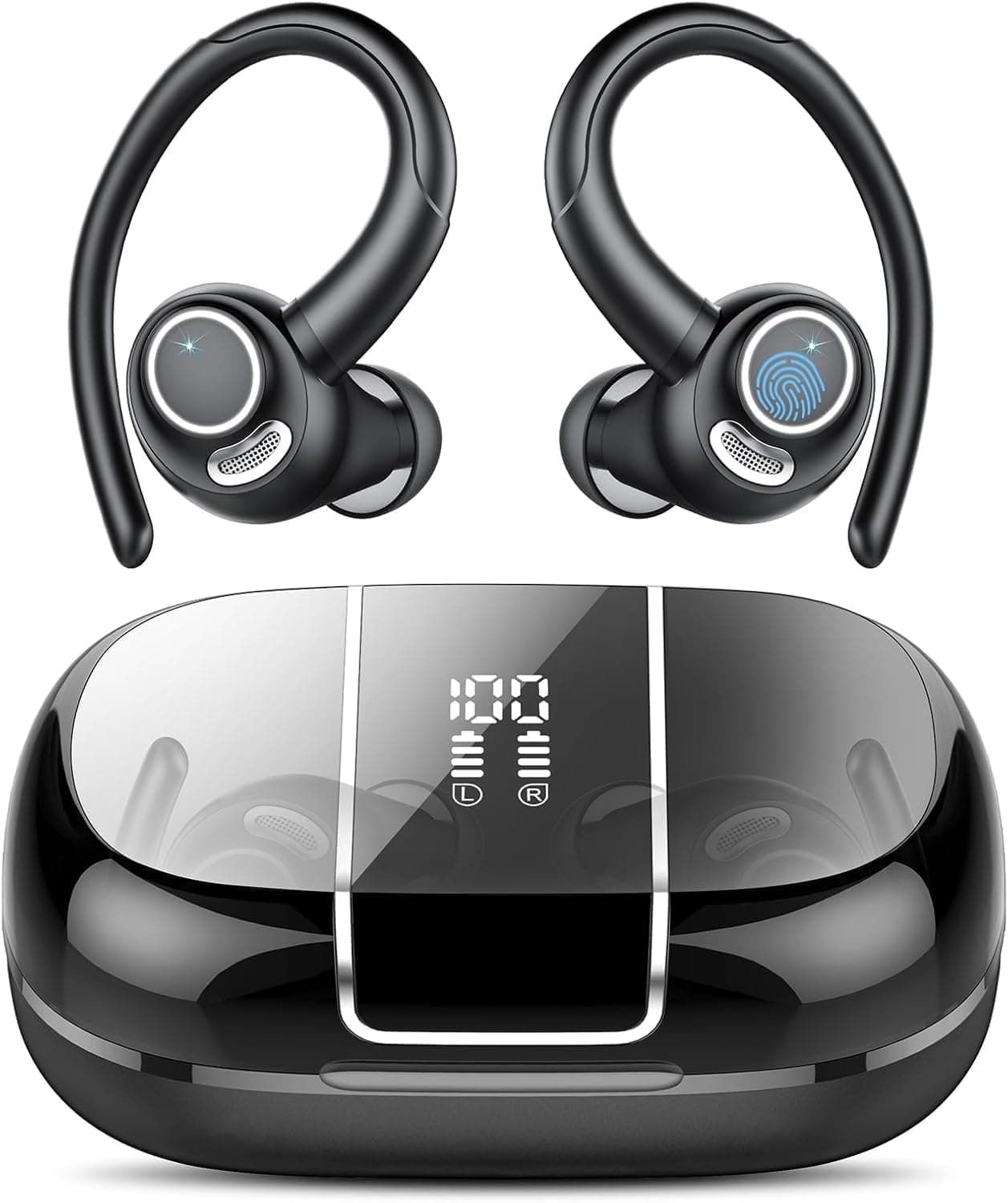 Csasan Ecouteurs Sport sans Fil Bluetooth 5.4 Son HiFi Stéréo Haute Qualité | Autonomie 48H, Écran LED Tactile, Micro ENC anti-bruit, Étanchéité IPX7, Compatible Android iOS, Adapté Sport et Voyage, Noir