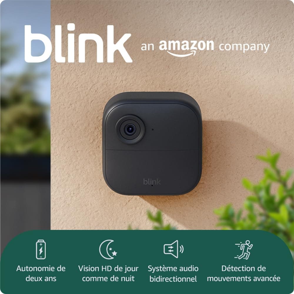 Caméra Blink Outdoor 4 : caméra de surveillance connectée HD sans fil, 2 ans d'autonomie, détection de mouvements avancée - système 1 caméra avec Sync Module Core