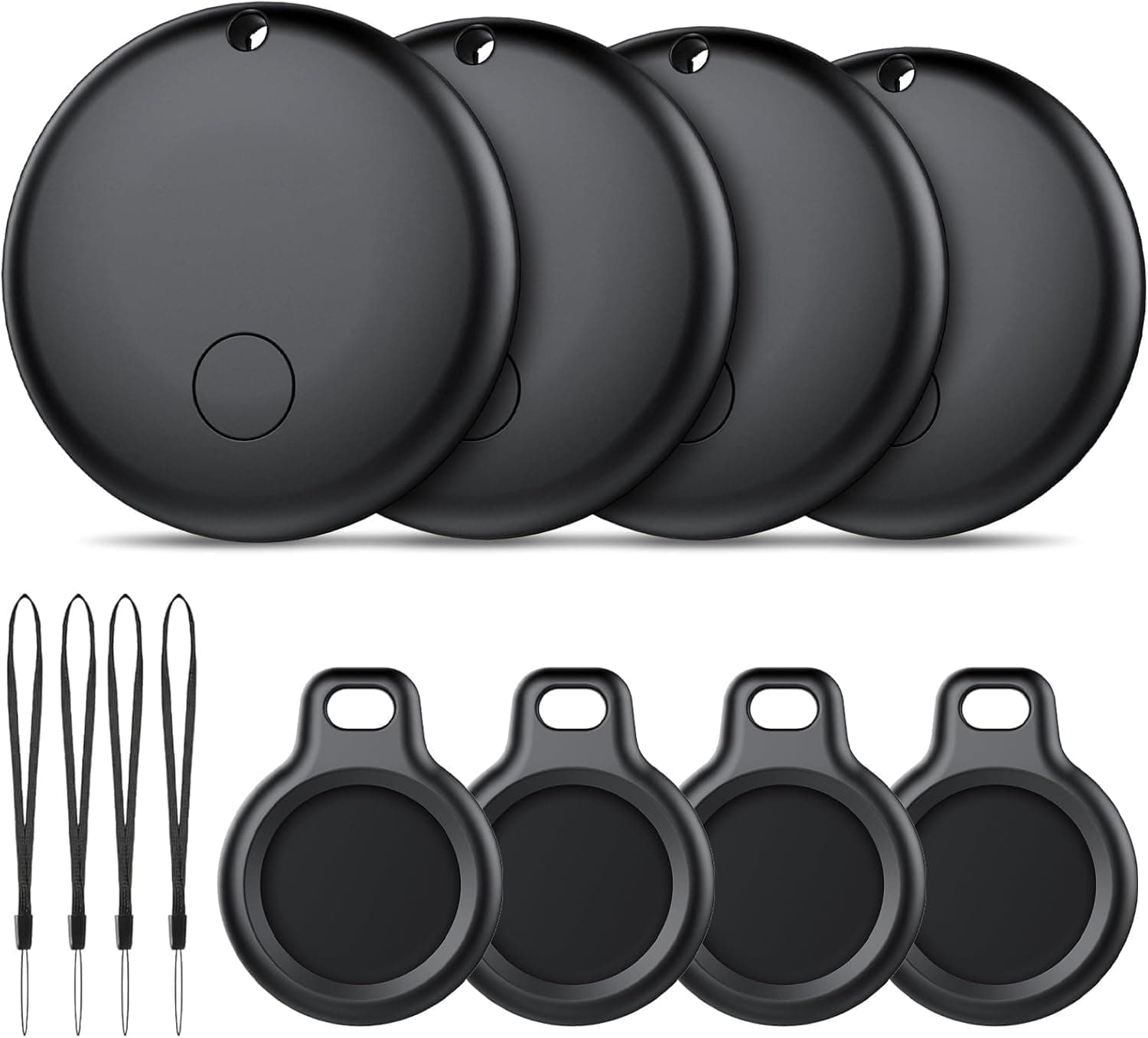 Android Smart Tag, Traceur Lot de 4, Fonctionne avec l’app Google Localiser (Uniquement Android), Équipé d'un Étui de Protection, IP68 Imperméable, pour Les clés/Portefeuilles/Valises, Noir