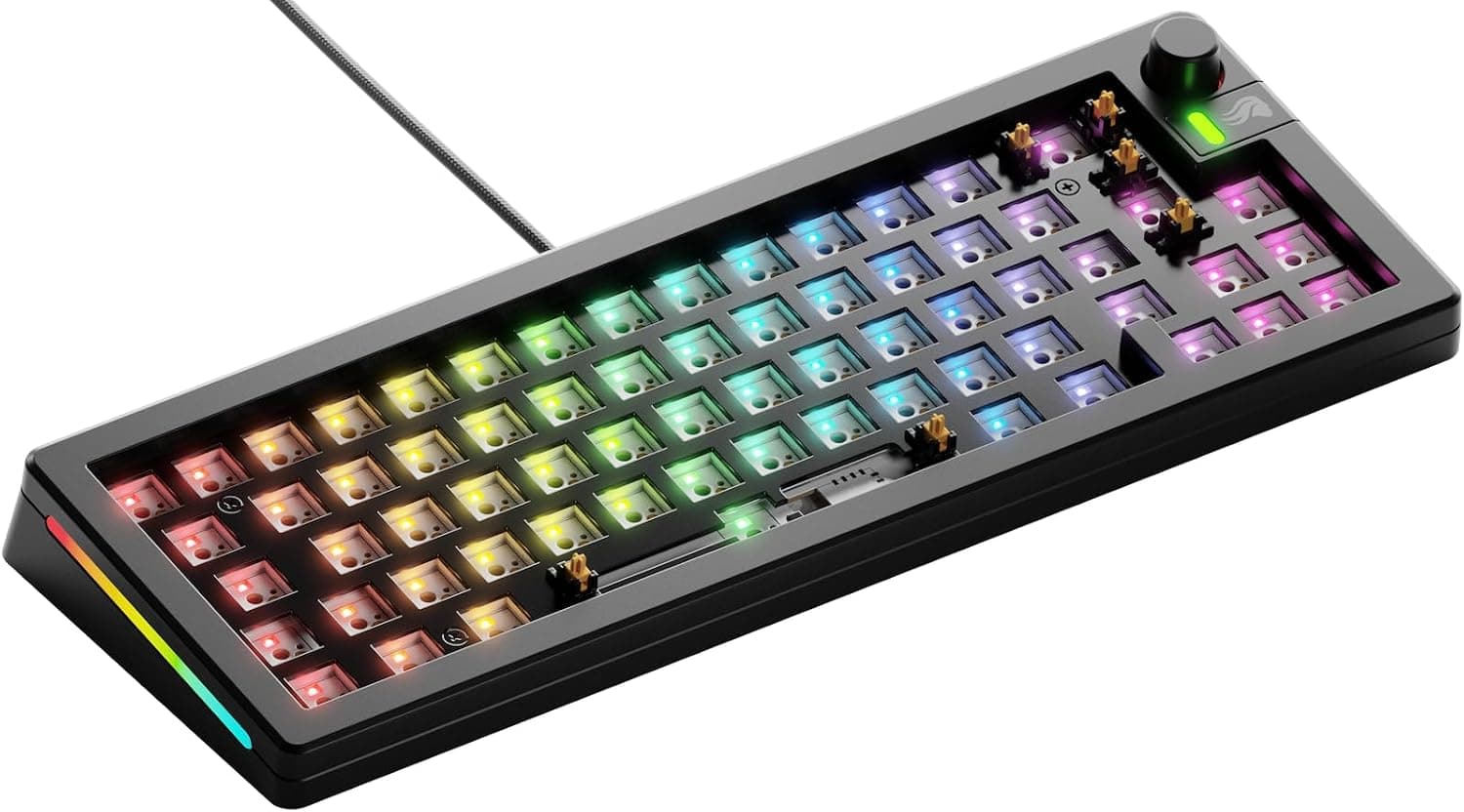 GLORIOUS GMMK 3 Barebones Clavier Gaming 65% ISO (Noir) | Plaque Commutation Aluminium, Système Joints Modulaires, MX 5 Broches Hot Swap, Mousse Insonorisante, Molette Programmable