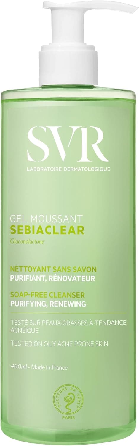 SVR Sebiaclear Gel Moussant anti imperfections 400 ml | Gluconolactone 4%, acide salicylique, peau nette, sébum contrôlé, imperfections réduites