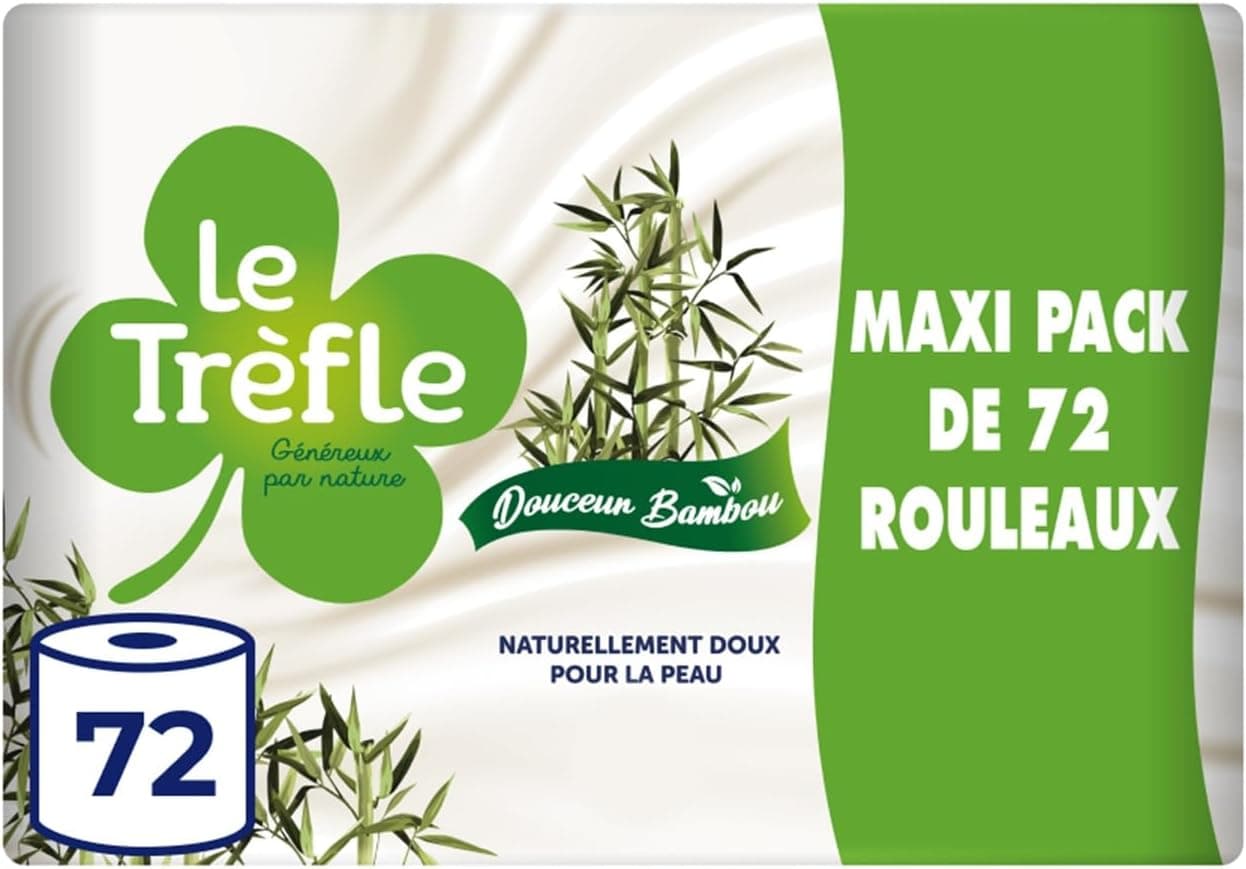 Le Trèfle Douceur Bambou, 72 Rouleaux de Papier Toilette, 3 Plis