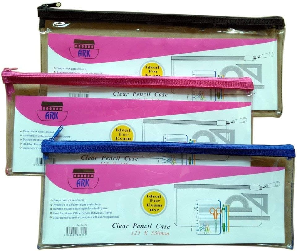 Ark Trousse en PVC coloré Fermeture Éclair 330 x 125 mm Clair assortis (lot de 12)